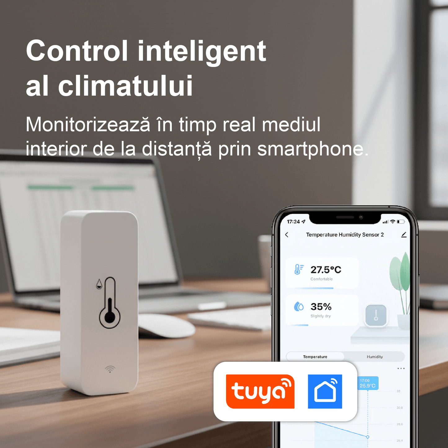 Senzor Temperatură și Umiditate WiFi — Kulstern™ Smart Home, Tuya