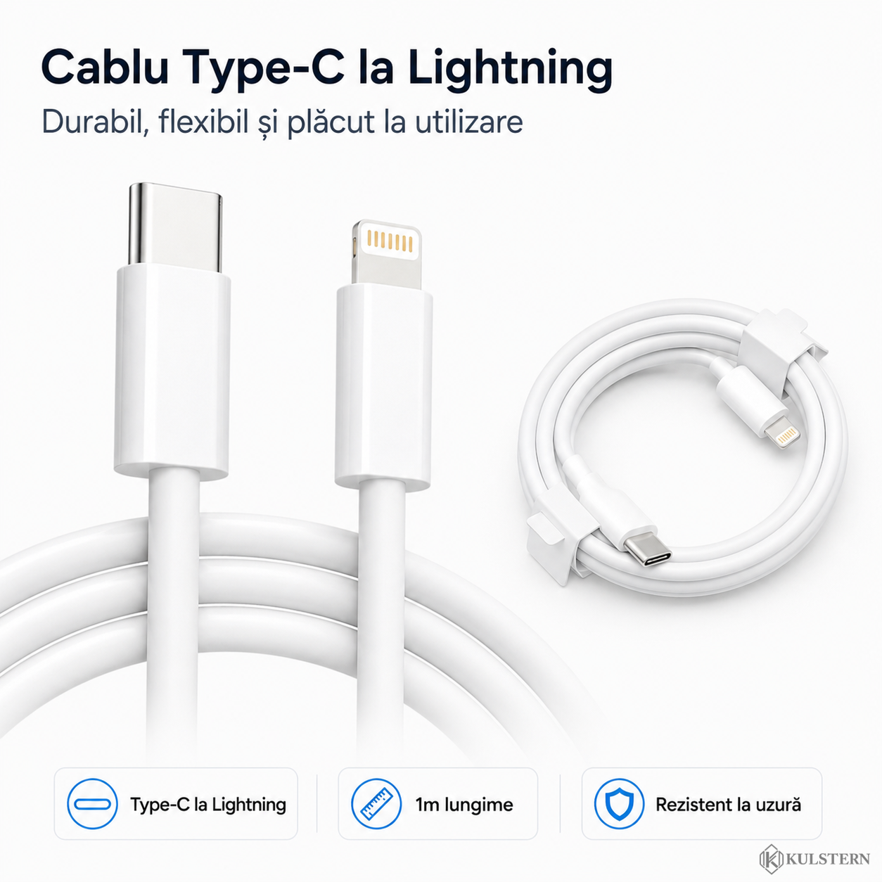 Cablu Type-C la Lightning 1m inclus pentru încărcător iPhone Kulstern