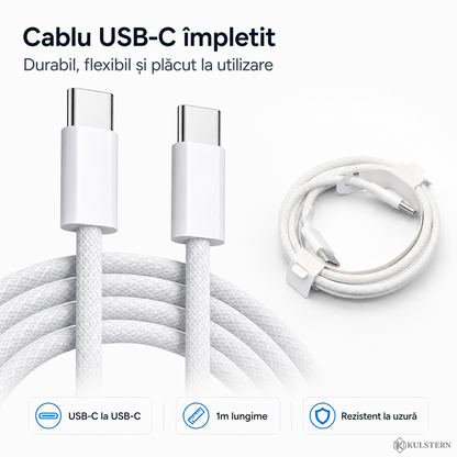 Cablu USB-C la USB-C împletit 1m inclus pentru încărcător Kulstern