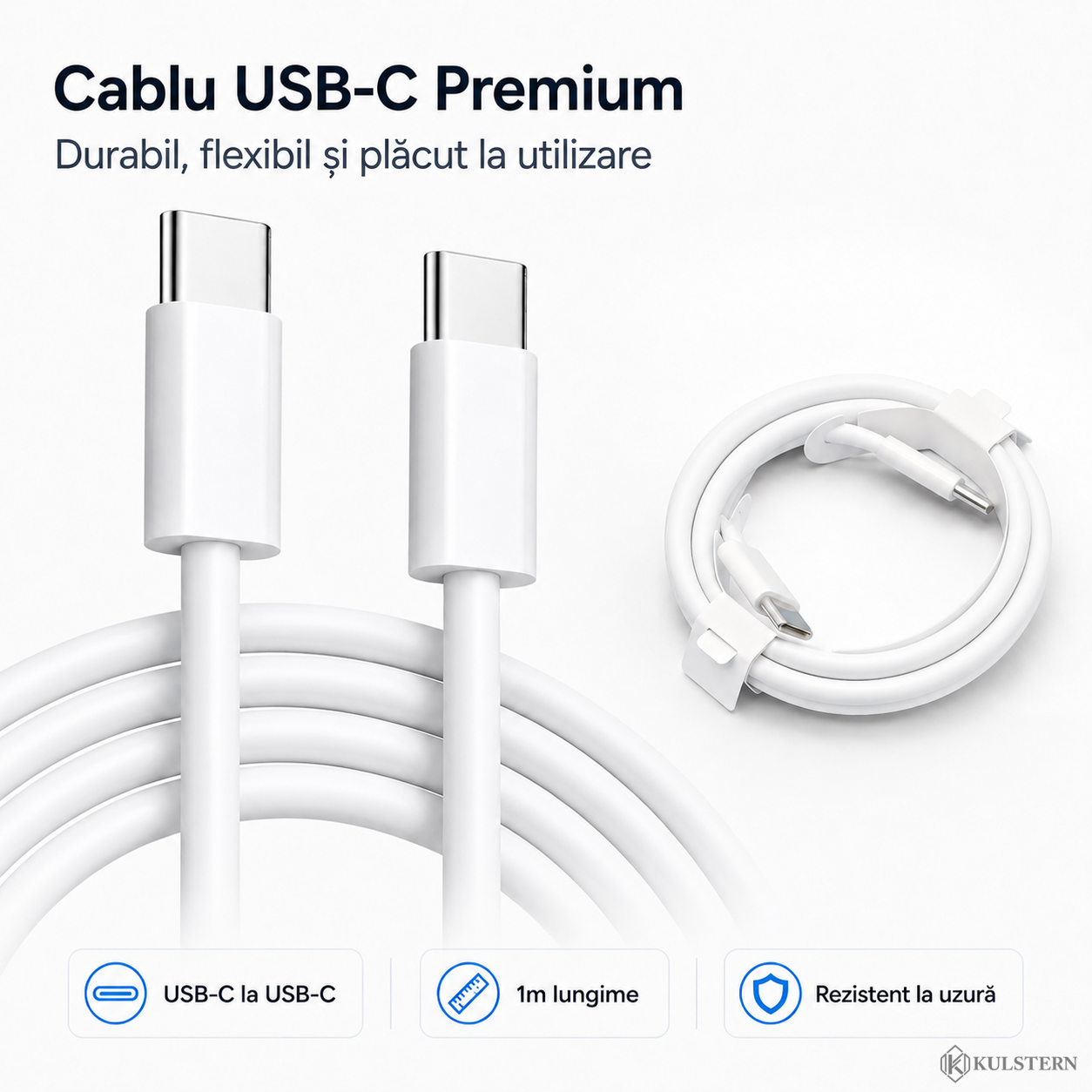 Cablu USB-C la USB-C premium 1m inclus pentru încărcător Kulstern