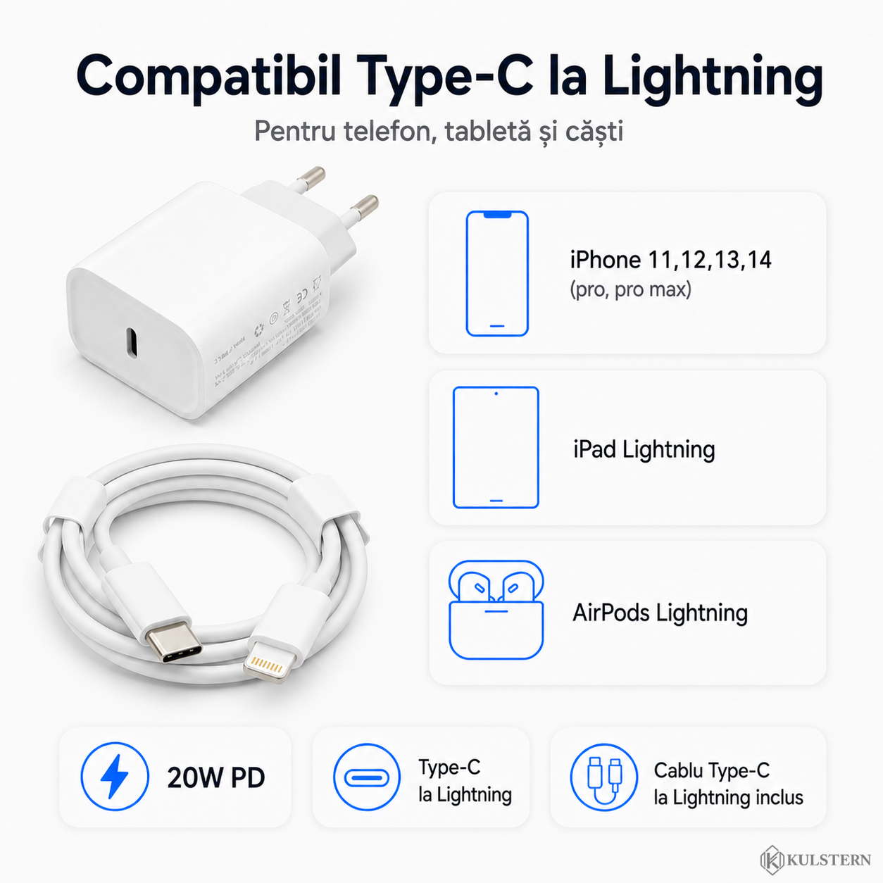 Compatibil cu iPhone iPad și AirPods cu port Lightning