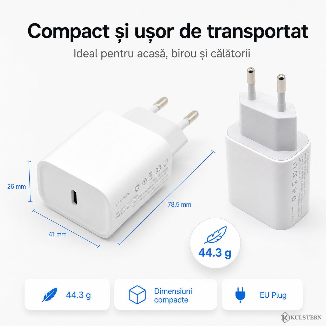Încărcător 20W compact cu priză EU și dimensiuni reduse
