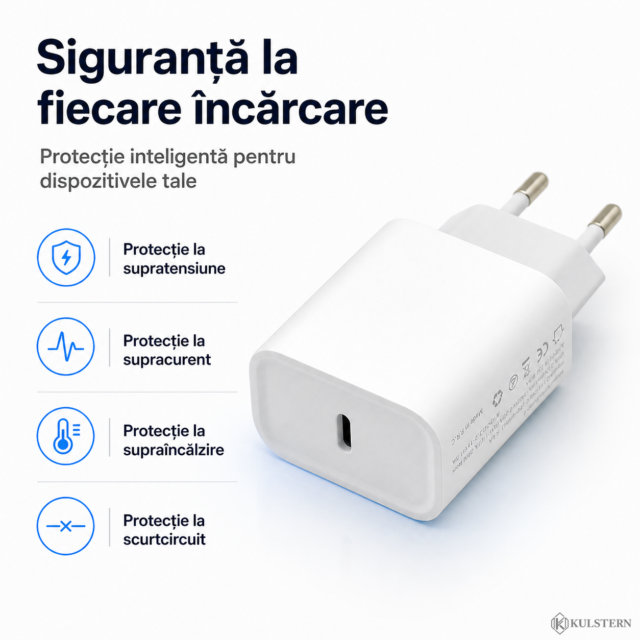 Încărcător 20W cu protecții la supratensiune supracurent și supraîncălzire