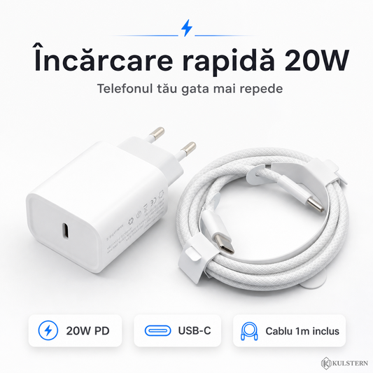 Încărcător USB-C 20W Power Delivery pentru încărcare rapidă