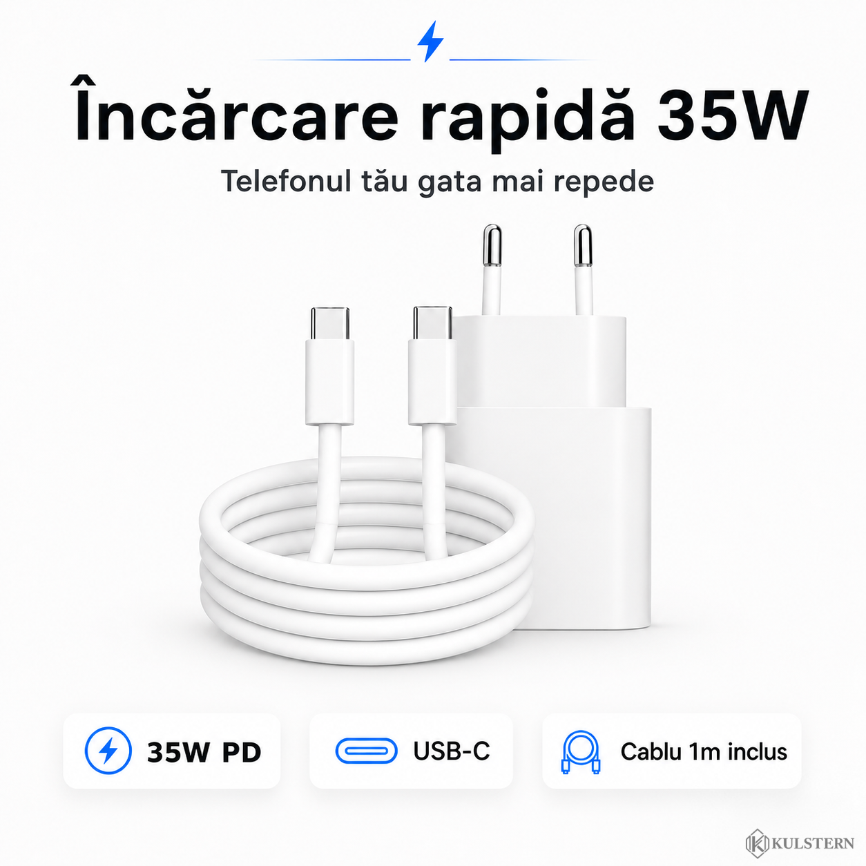 Încărcător USB-C 35W Power Delivery pentru încărcare rapidă