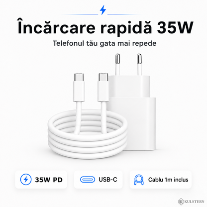 Încărcător USB-C 35W Power Delivery pentru încărcare rapidă