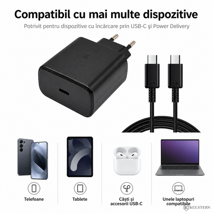 Încărcător USB-C 45W compatibil cu telefoane, tablete, căști și laptopuri USB-C PD