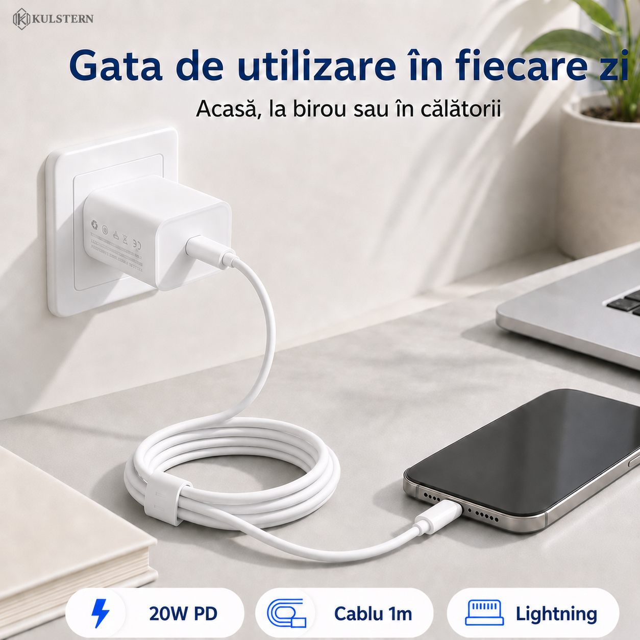 Încărcător 20W pentru iPhone utilizat acasă la birou sau în călătorii