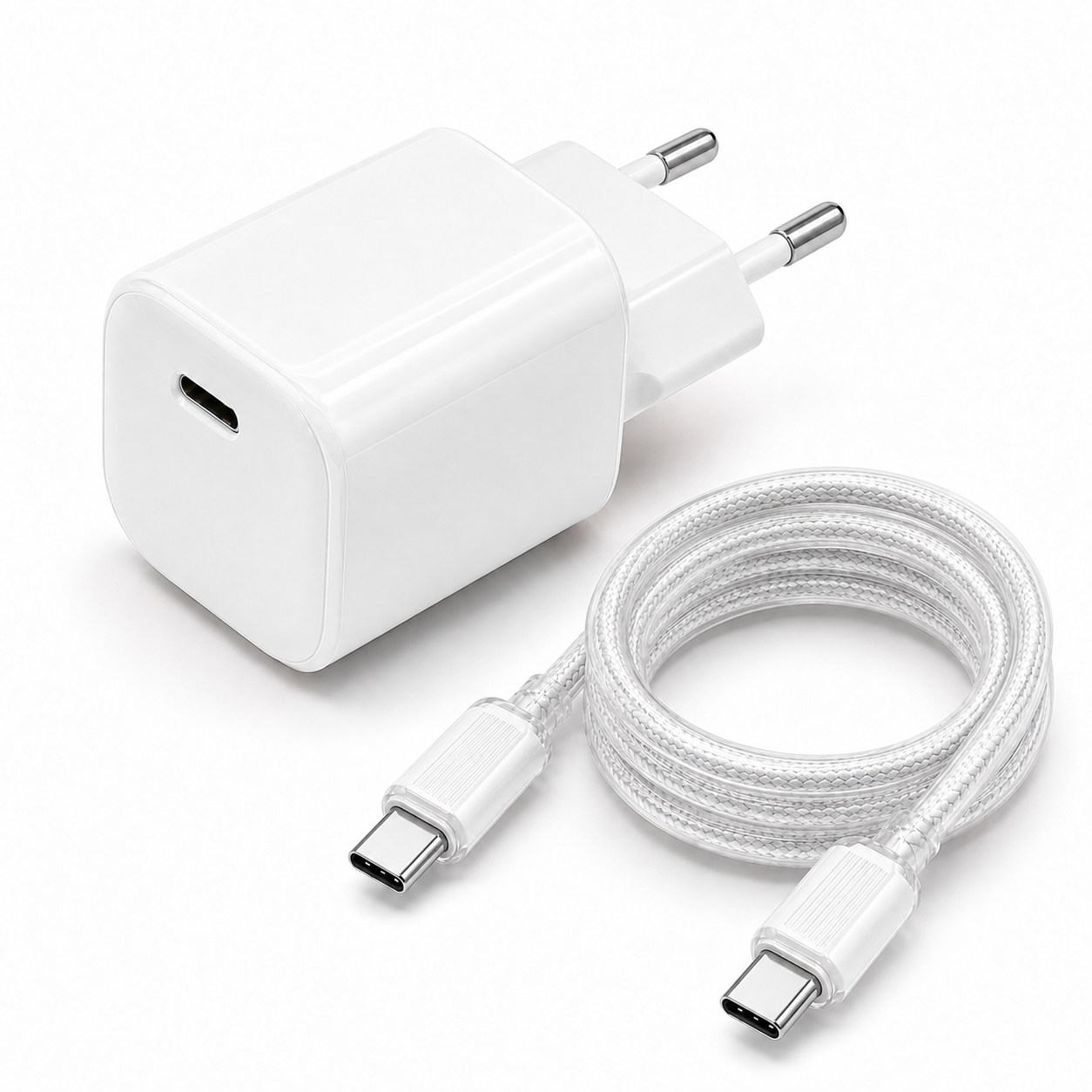 Încărcător rapid Kulstern USB-C 30W cu PD și PPS, cablu USB-C la USB-C de 1m inclus, culoare albă