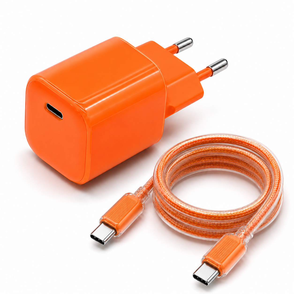 Încărcător rapid Kulstern USB-C 30W cu PD și PPS, cablu USB-C la USB-C de 1m inclus, culoare portocalie