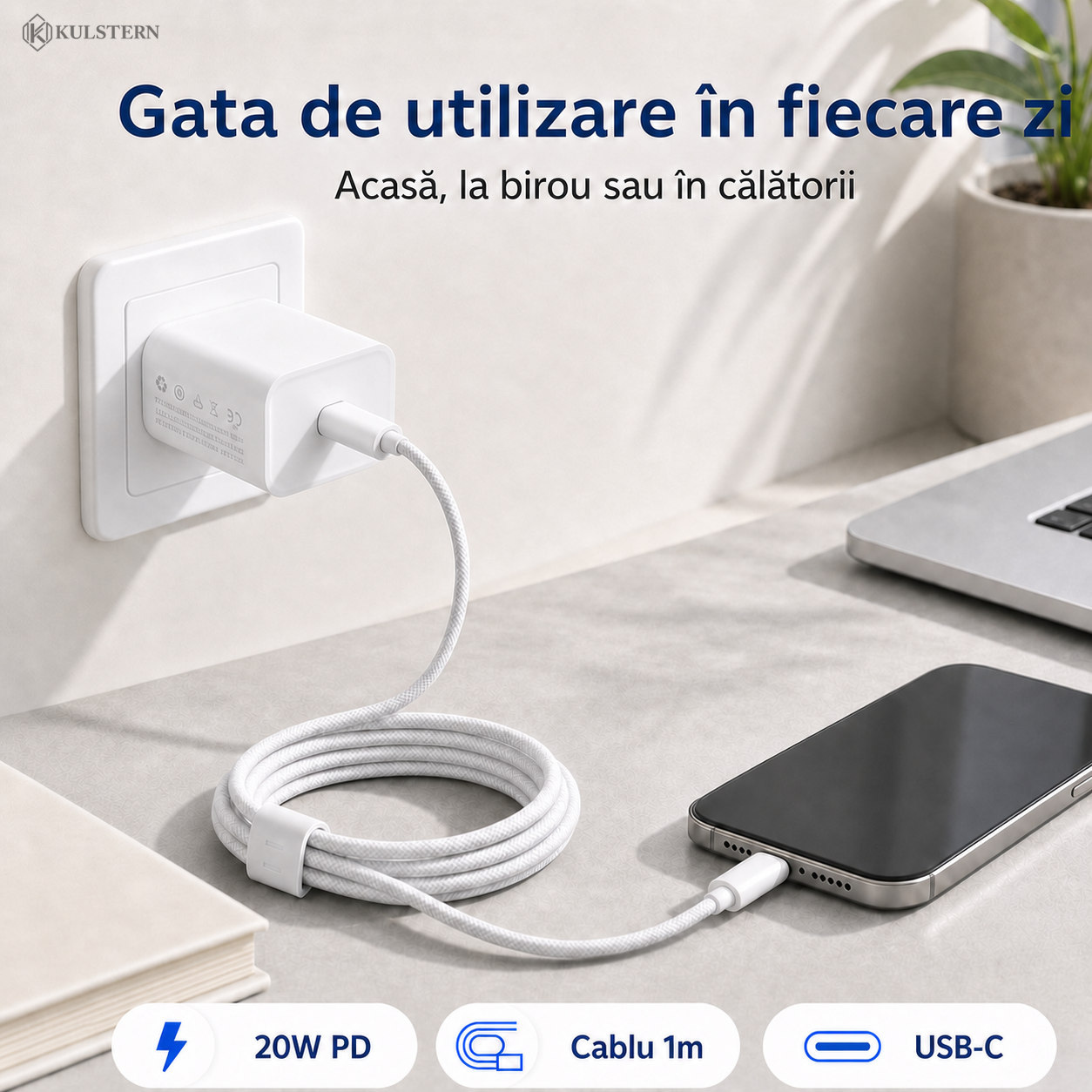 Încărcător USB-C 20W compact pentru acasă birou și călătorii