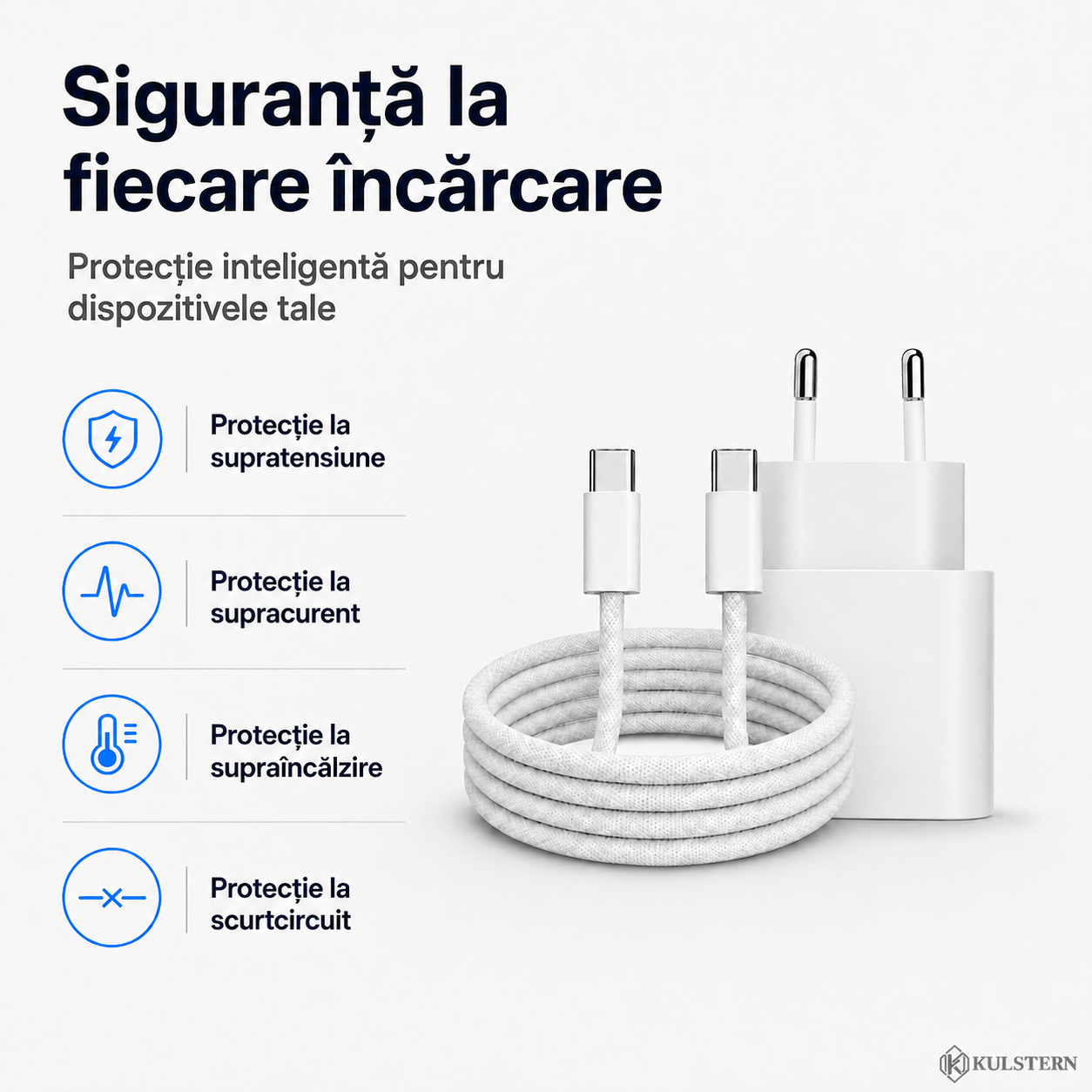 Încărcător USB-C 35W cu protecție la supratensiune supracurent și supraîncălzire