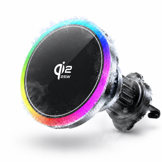 Încărcător auto wireless magnetic Kulstern Qi2 25W cu iluminare RGB și răcire activă