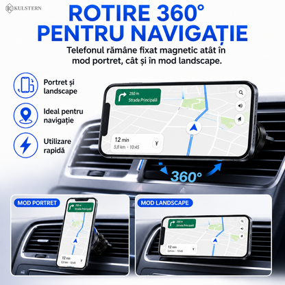 Încărcător auto wireless Kulstern cu rotire 360 grade pentru navigație portret și landscape