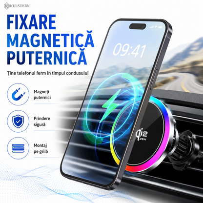Suport auto magnetic Kulstern Qi2 25W cu fixare puternică pe grila de ventilație